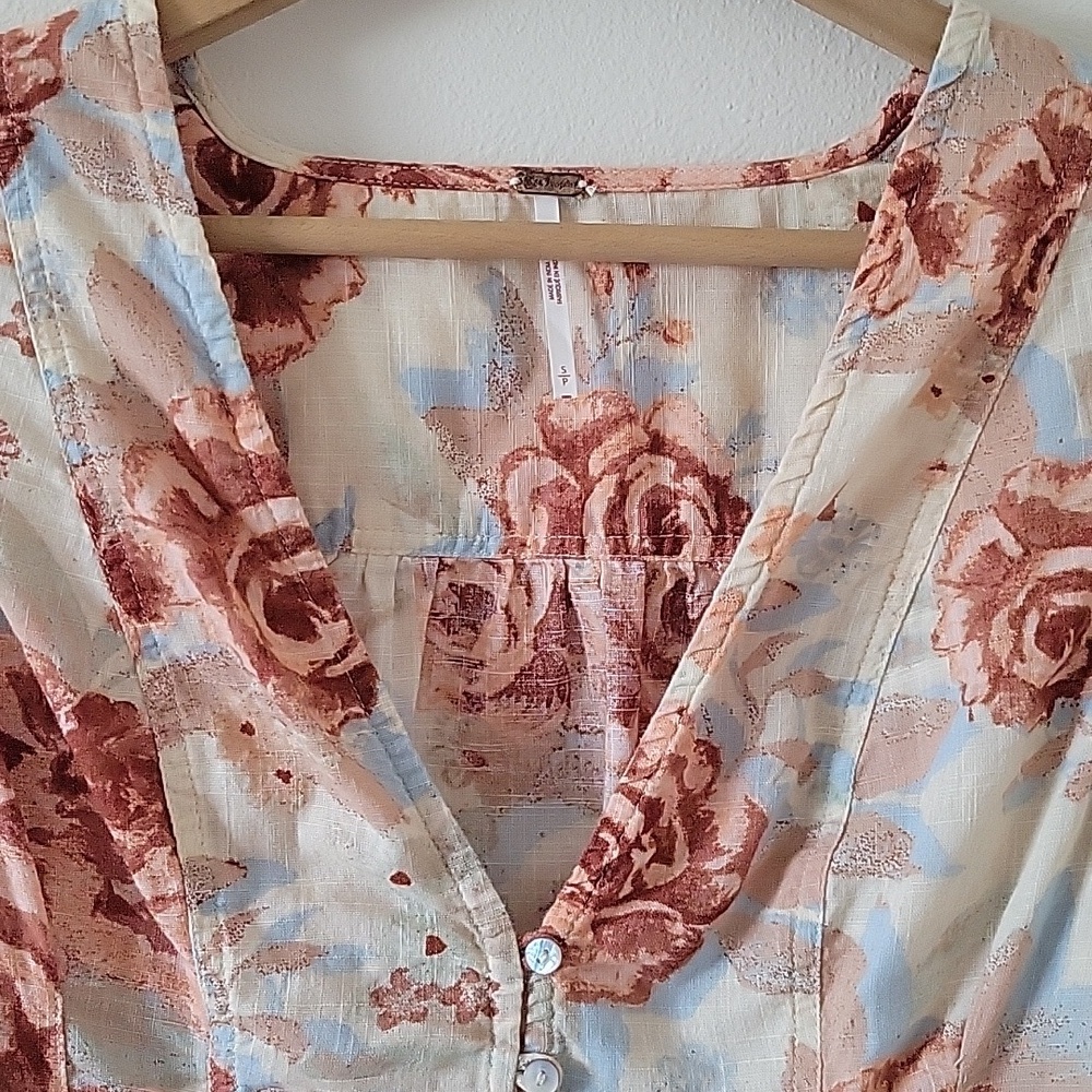 Free People I Found You Puff Sleeve Button Front Floral-Printed Top Size Small - Picture 2 of 13